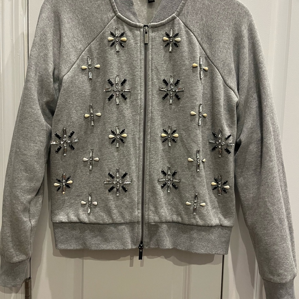 Banana Republic Gray Bomber Jacket with Star Embellishments